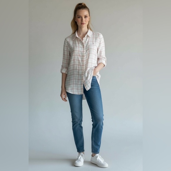 Tommy Hilfiger Tops - Tommy Hilfiger Red Plaid Button Down Shirt Women’s Large